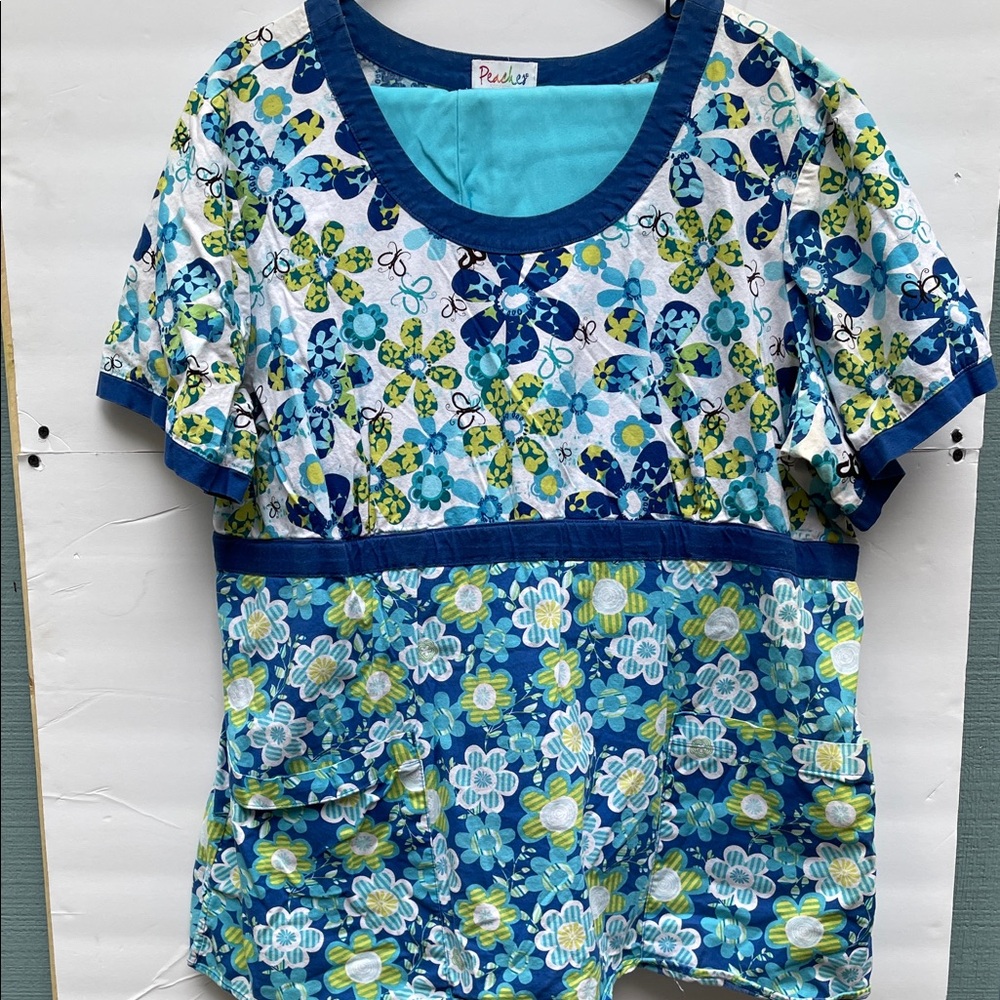 Peaches Uniforms Blue Floral Top